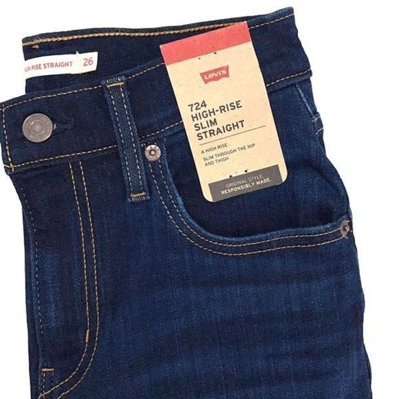 Levi's Womens 724 High Rise Dark Wash Slim Straight Jeans Blue Size 26 NWT‎ - Picture 10 of 15